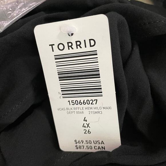 Torrid NWT Black Challis Ruffle Hem Hi-Lo Maxi Skirt Size 4X Zip Back Closure - Picture 6 of 9